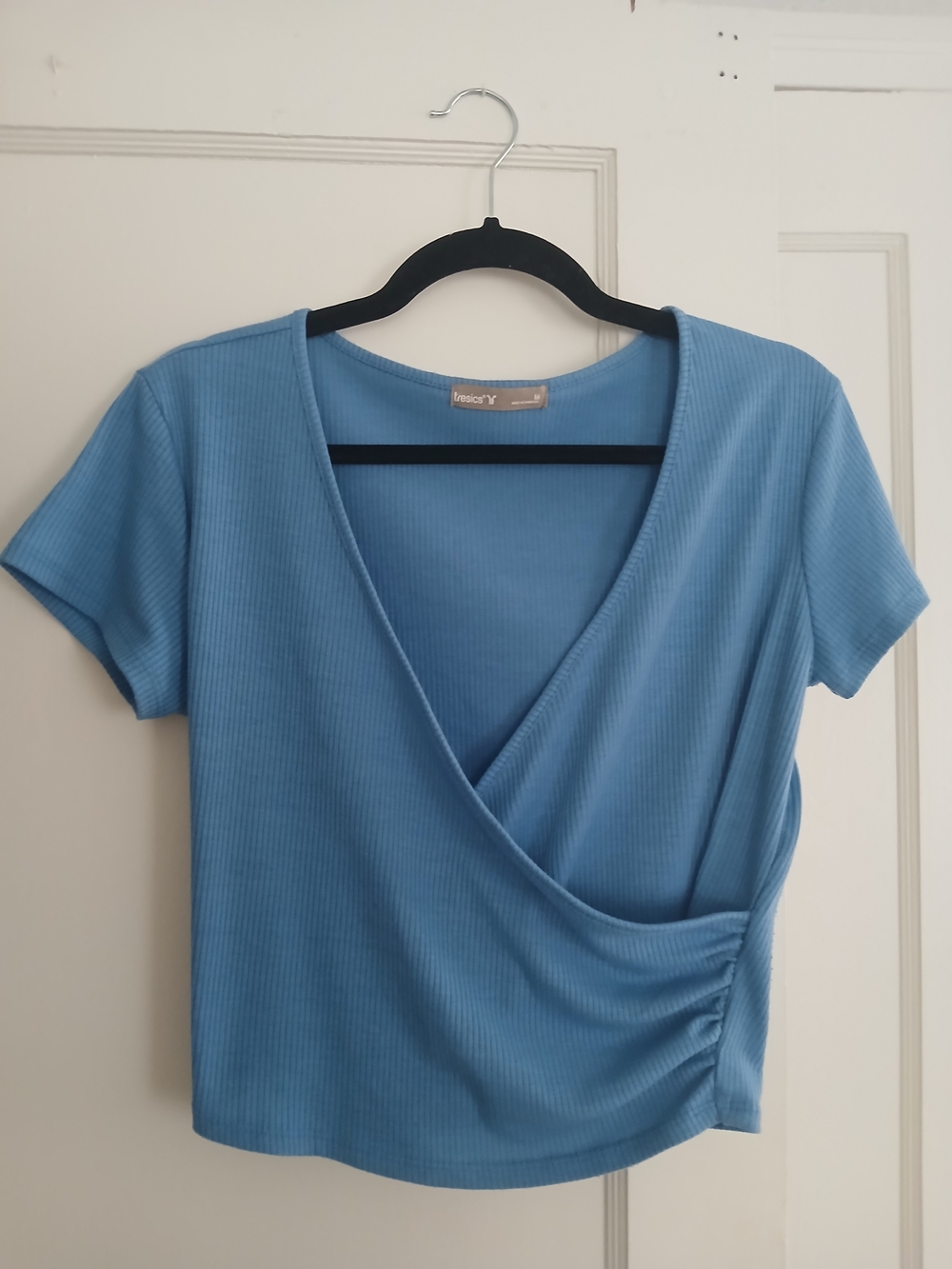 Tresics Light Blue Ribbed Wrap Crop Top